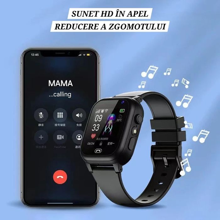 Smartwatch copii. SIM 4G. Localizare GPS. Foto. Apel/Mesaje/Chat.Negru