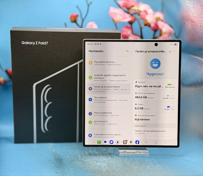ГАРАНЦИОНЕН!!! Samsung Galaxy Z Fold7, 12GB RAM, 512GB, 5G, Silver Shadow + подарък адаптер