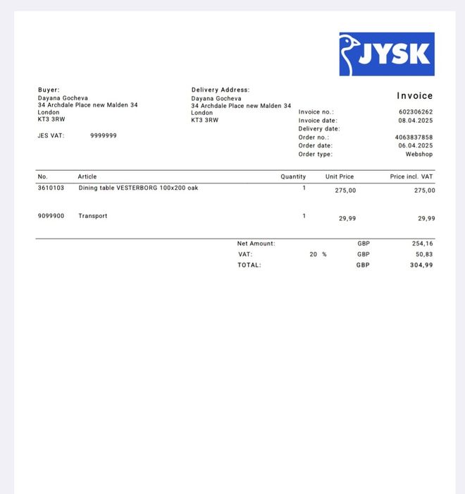 Маса трапезна ,нова не използвана!