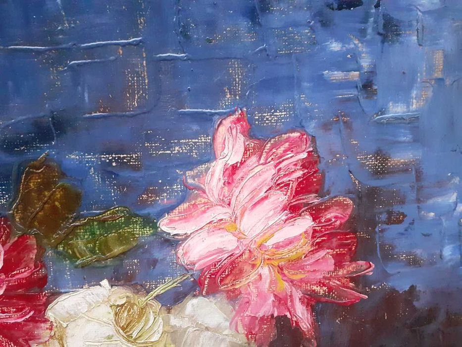 Tablou vechi - vas cu flori - semnat Negely R