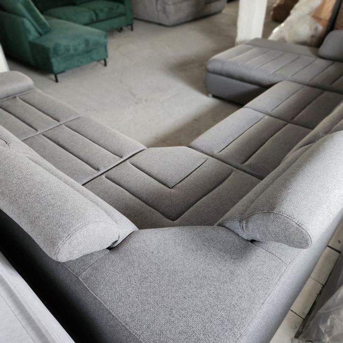 NOU Colțar U form XXL, 360cm, CREAM/ GRI, extensibil, ladă depozitare