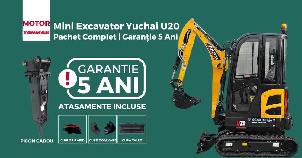 Excavator Yuchai U20 – Pachet Complet | Garanție 5 Ani | PICON CADOU