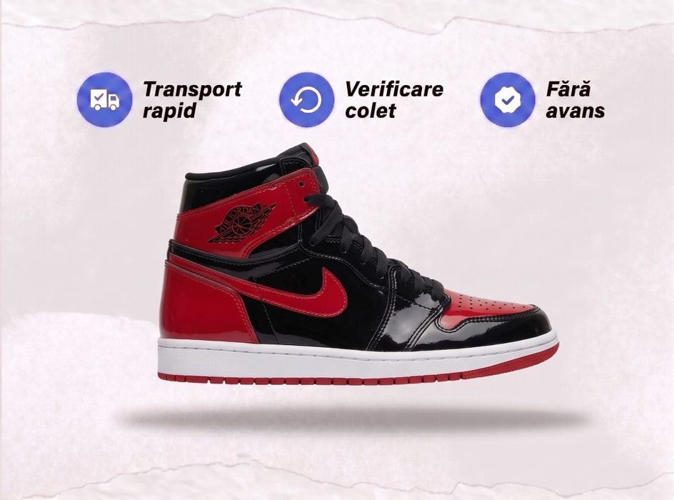 Adidasi Jordan 1 High Patent Bred - Full Box