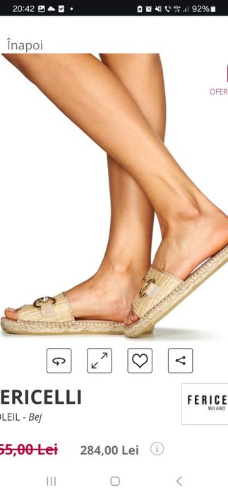 Papuci eleganți vacanță Fericelli piele rafie