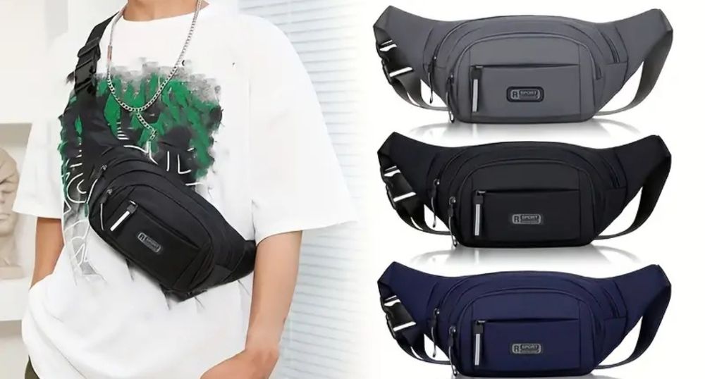 Три цвята мъжка многофункционална коланова чанта