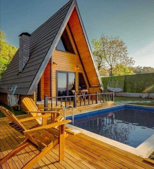 Cabana stil A-Frame, Casa, Terase si Foisoare din structura de lemn