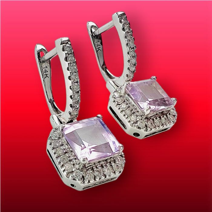 Дамски златни обеци от 14К бяло злато и диаманти