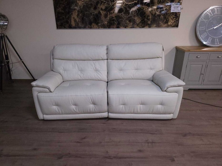 Дизайнерски светло кремав кожен диван тройка с ел релакс механизъм