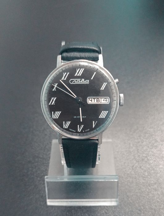 Винтажные мужские часы Слава 26 камней СССР (Двойной календарь)