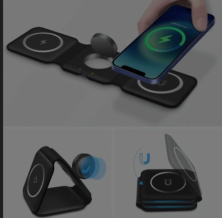 Безжично зарядно Schwaiger POWER4YOU 3-в-1, 15W, сгъваемо