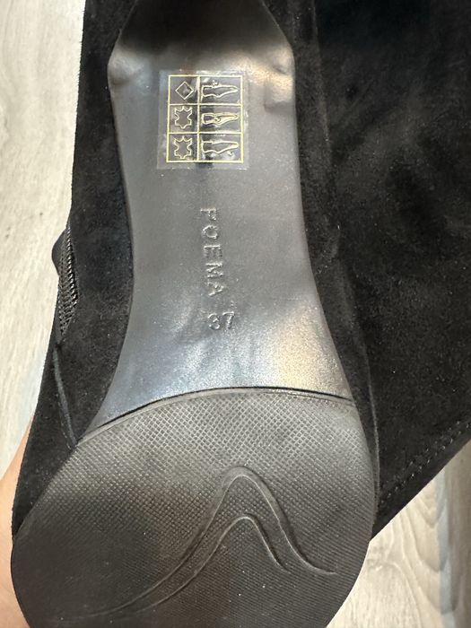 Cizme cu toc înalt, din piele întoarsǎ, negre, 37