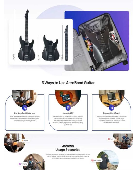 AeroBand Guitar AG01 — смарт-гитара с MIDI и Bluetooth