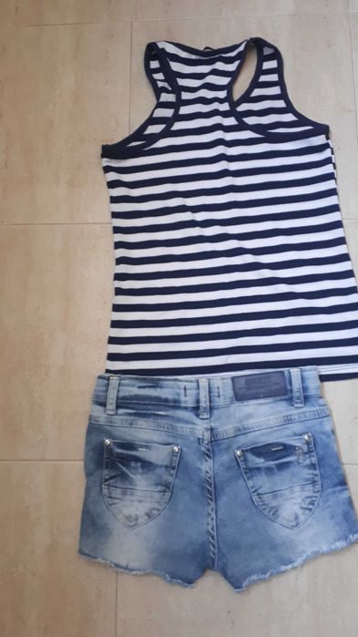 Къси дънкови панталонки с блузка