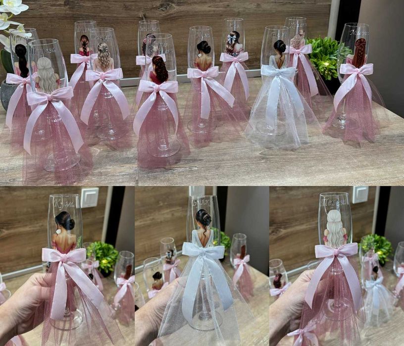 Персонализирани чаши и шампанско за моминско парти, сватба, бал