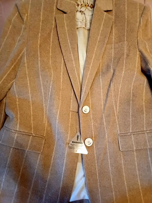 Massimo dutti JOSH V oувърсайз блейзър SADIE с тънки райета - карамел екрю