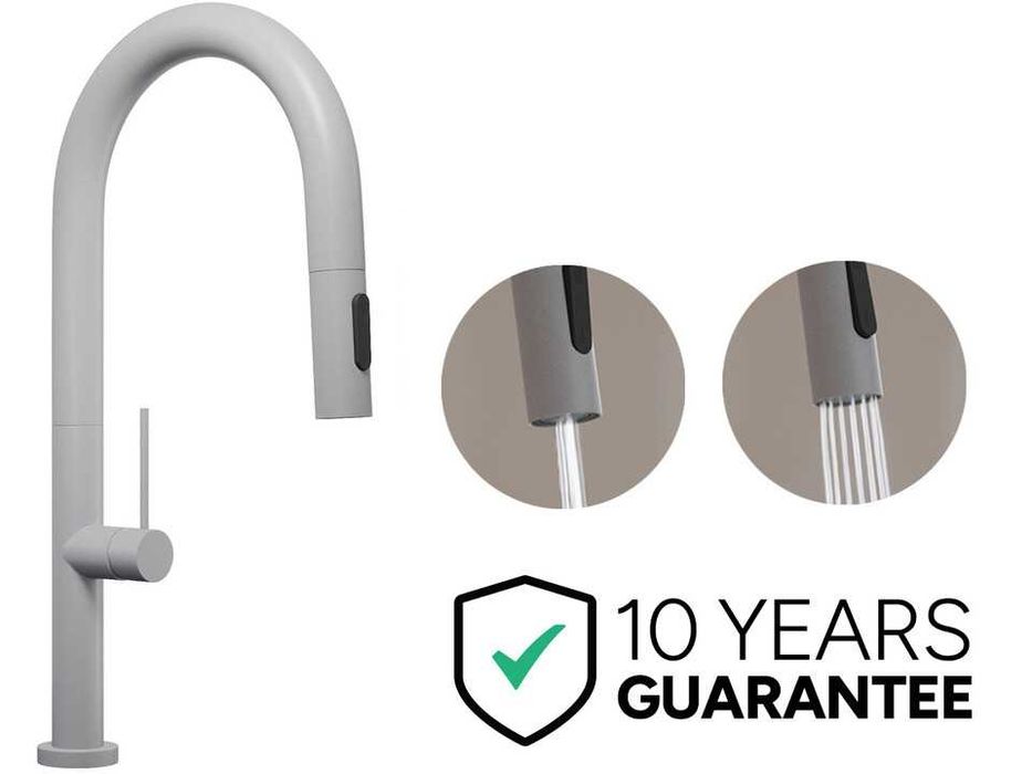 Сив смесител за кухня с изтегляща глава, 2 режима на струя - 9020