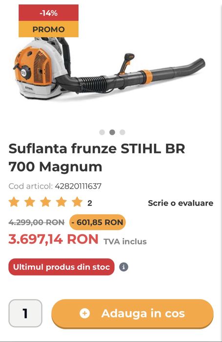 Suflanta profesionala frunze STIHL BR700 - 2024