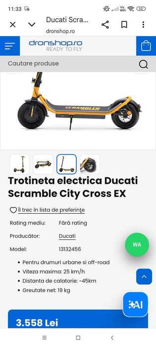Vând trotineta electrica DUCATI SCRAMBLER