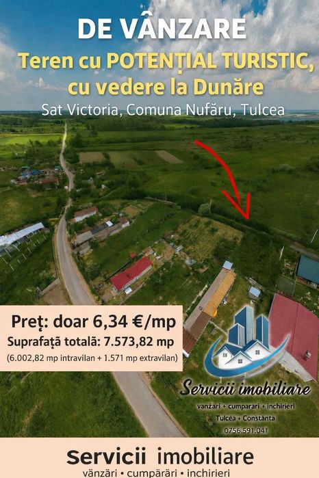 Teren 6,34 Euro/mp (supraf. 7573 mp vedere la Dunare – Sat Victoria, Com.Nufaru - Tulcea)