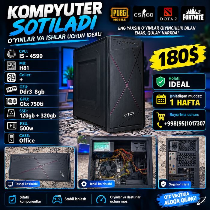 Gaming Kompyuter GTX 750 Ti | i5-4590 | 8GB RAM | SSD | 180$
