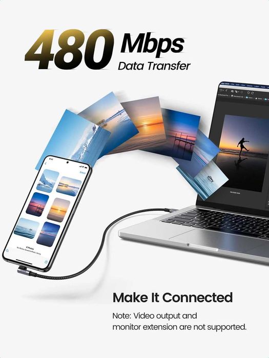 UGREEN Кабел Type-C - Type-C,1м,100W,PD Fast Charging 90 Degree,US334