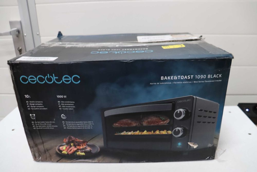 Мини фурна Cecotec Bake&Toast 1090, черна, капацитет 10 литра, мощност 1000 вата, контрол на температурата до 230 ºC, 60-минутен таймер, лек ДЕФЕКТ