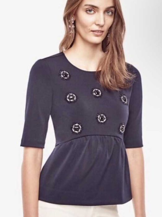 Тъмносиня плетена блуза с мъниста Ann Taylor, размер XL