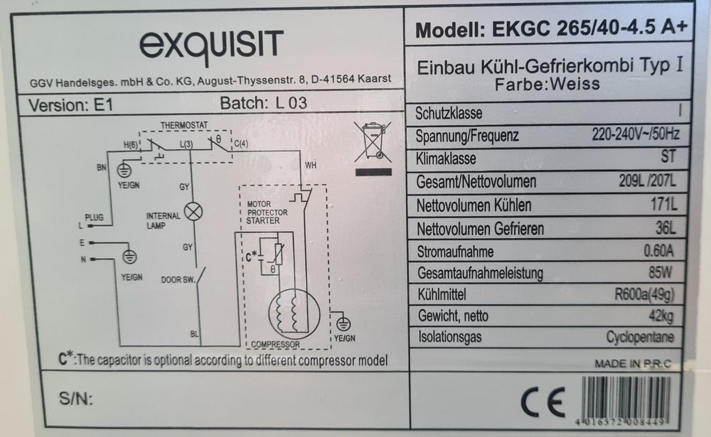 Хладилник с камера Exquisit A+ 145см