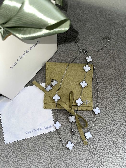 van cleef сребърен сет обеци колие гривна детелина седеф седефен камък