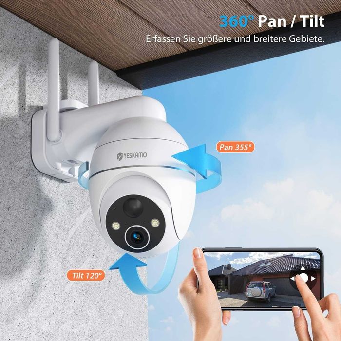 Camera solara Yeskamo 360° 2K ,CCTV,baterie reîncărcabilă,alb ,sigilat