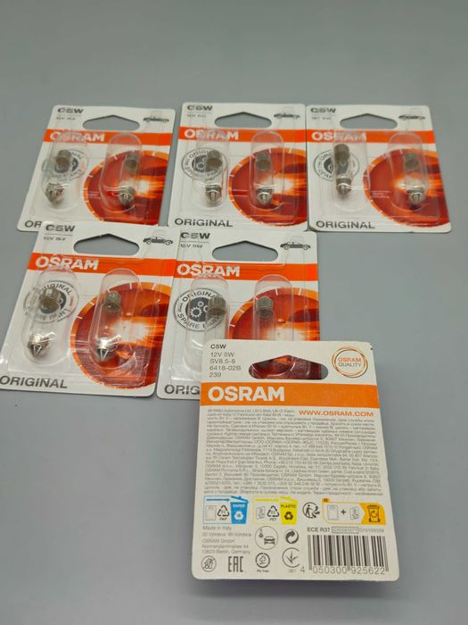 Комплект 12 броя (6 х 2) Автомобилни крушки OSRAM C5W 12V 5W SV8.5-8 35 мм