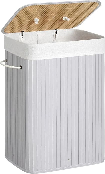 Cos de rufe din bambus, pliabil, cu captuseala detasabila, 72L