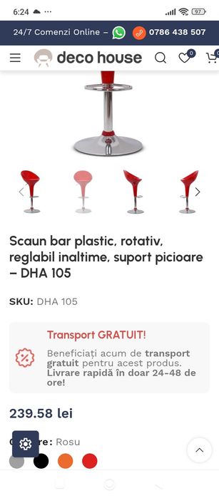 Scaun bar reglabil rotativ