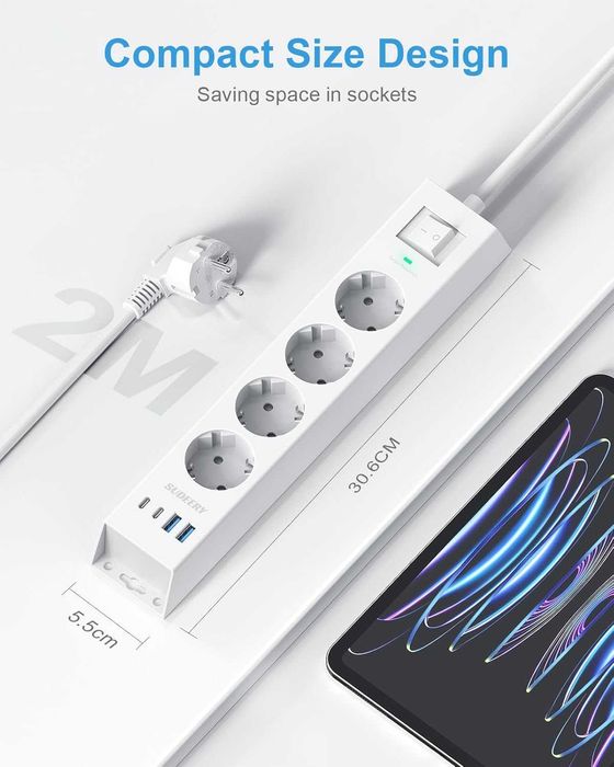 Чисто нов смарт разклонител 8 в 1 с USB-C портове и защита ...