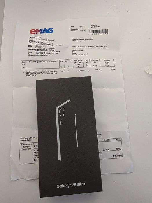 Samsung s25 Ultra 5G Black 512Gb NOU Sigilat Factură 2ANI GARANȚIE