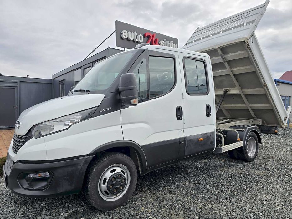 Iveco Daily 35C14 doka, 6 loc. basculabila, 140 CP, 2020, 62400 km. TVA deductibil,SICAP/SEAP,klima,punte dubla,bena 2.9 m,carlig 3500 kg.