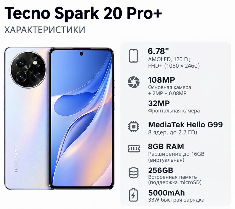 Tecno spark 20pro+. 16/256 полный комлект
