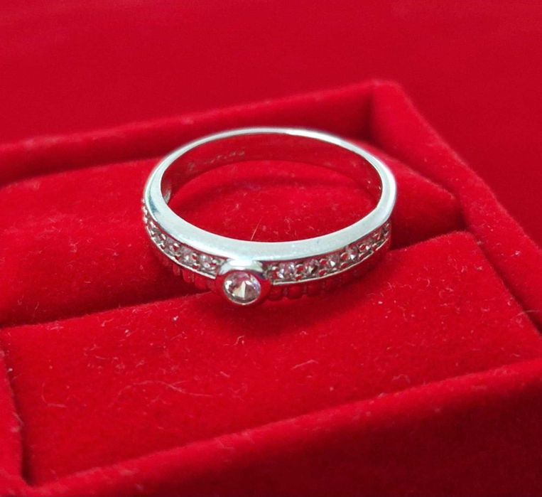 GR86,inel placat aur alb 14k,logodna, zirconiu alb, reducere 20%