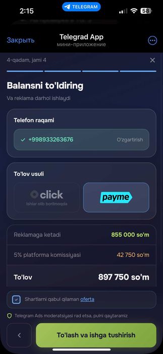 Telegram'da reklama — 900 000 so'mdan, to'g'ridan-to'g'ri