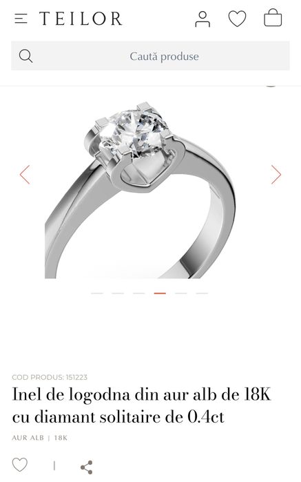 Inel de logodna Teilor aur alb 18K diamant 0.40ct GIA