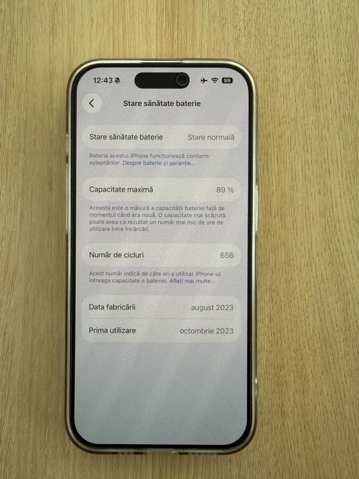 Iphone 15 Pro 128GB Alb la cutie, impecabil