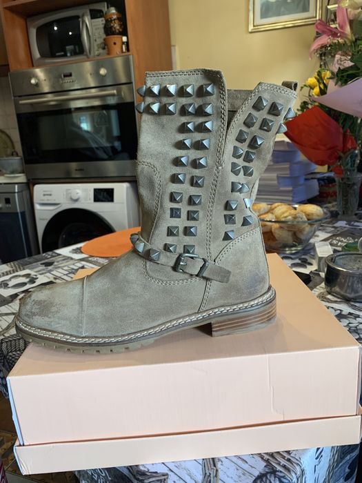 Ghete piele naturala cu tinte, verzi, toamna-iarna