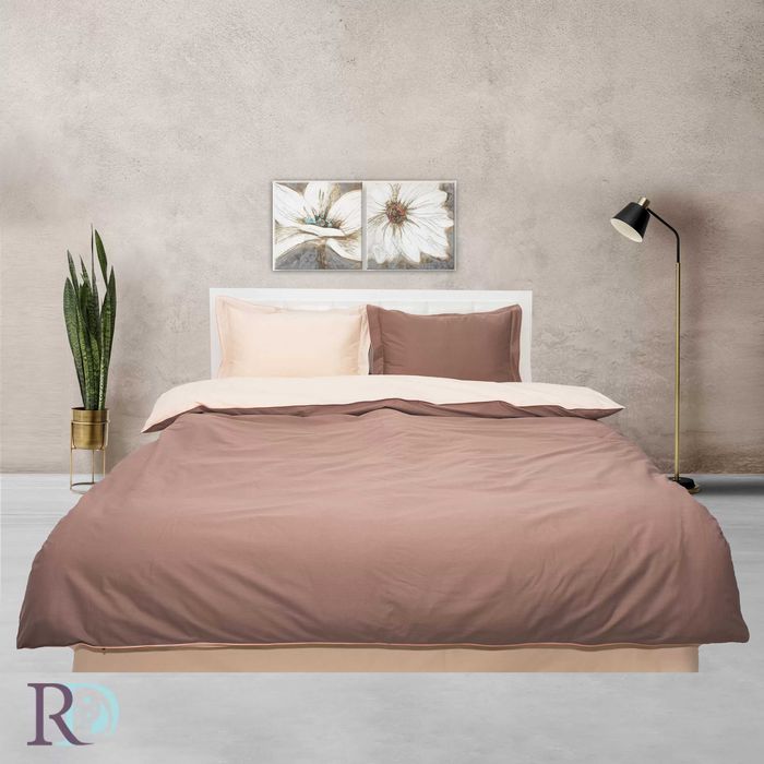 Спален комплект памучен сатен Капучино и Светла Праскова