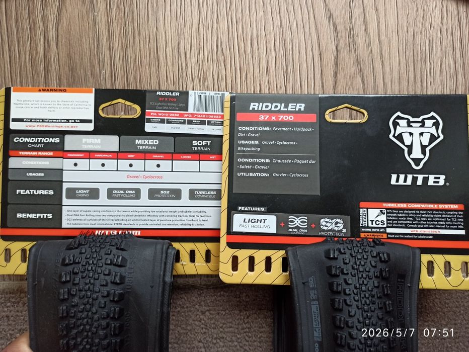 Set 2 Anvelope WTB Riddler 37x700 TCS Light/Fast 120tpi D-DNA SG2 gravel noi