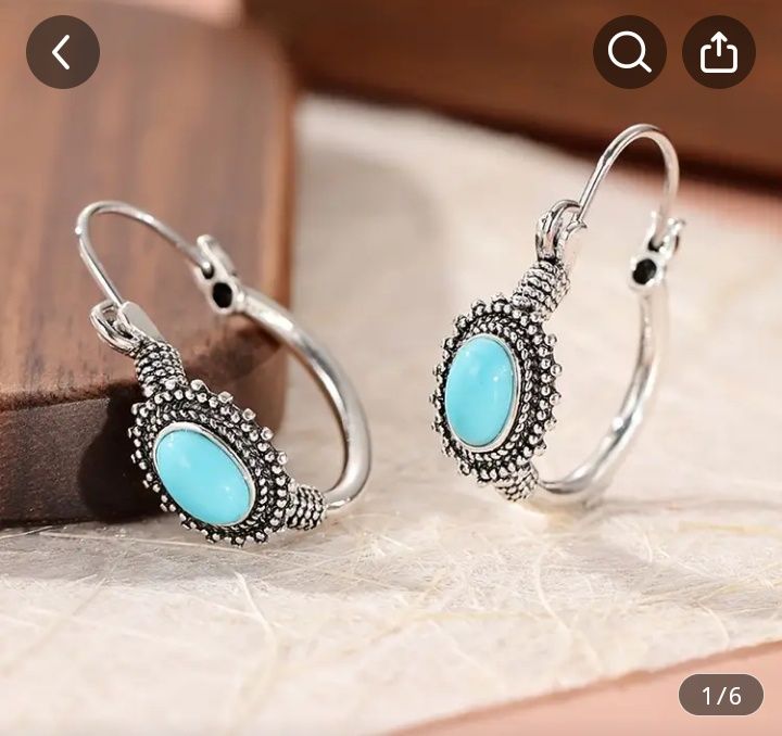 Слънчеви закачливи обеци в бохо стил с камък в тюркоаз -за ежедневно и
