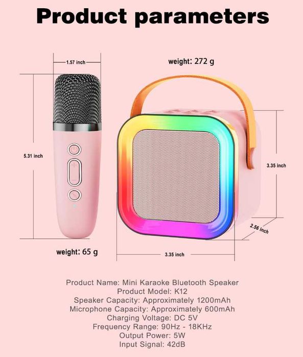Безжична Bluetooth Караоке тонколонка с два микрофона - RGB LED светлини