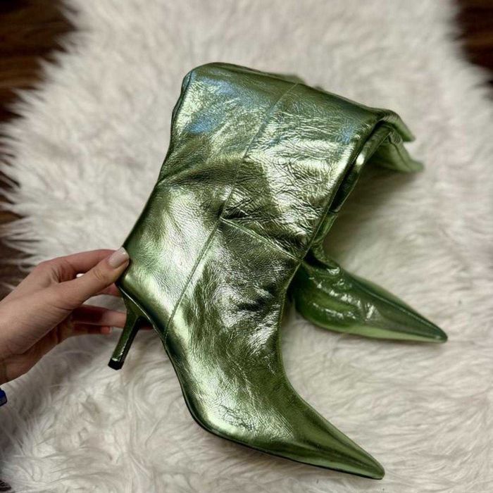Cizme din piele naturală Zara metalice verde 36