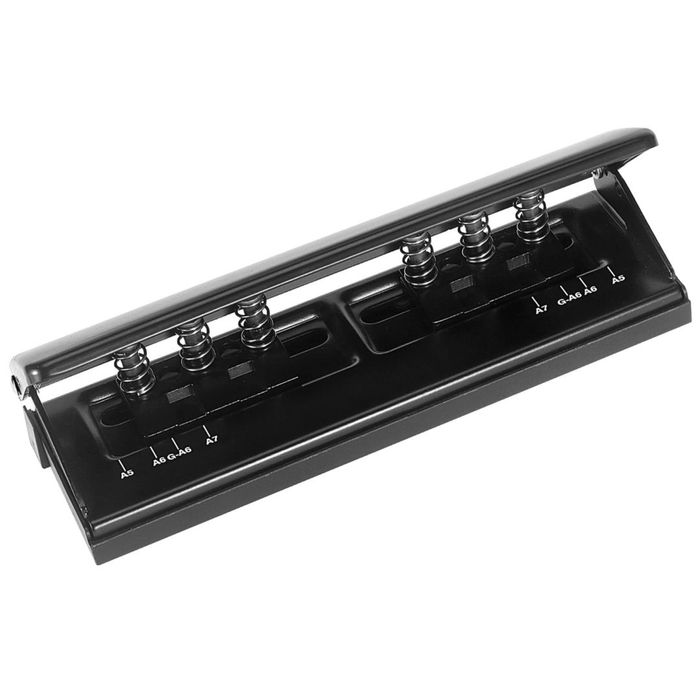 Perforator metalic cu 6 găuri, reglabil, ideal pentru agende, organizatoare și caiete tip planner.