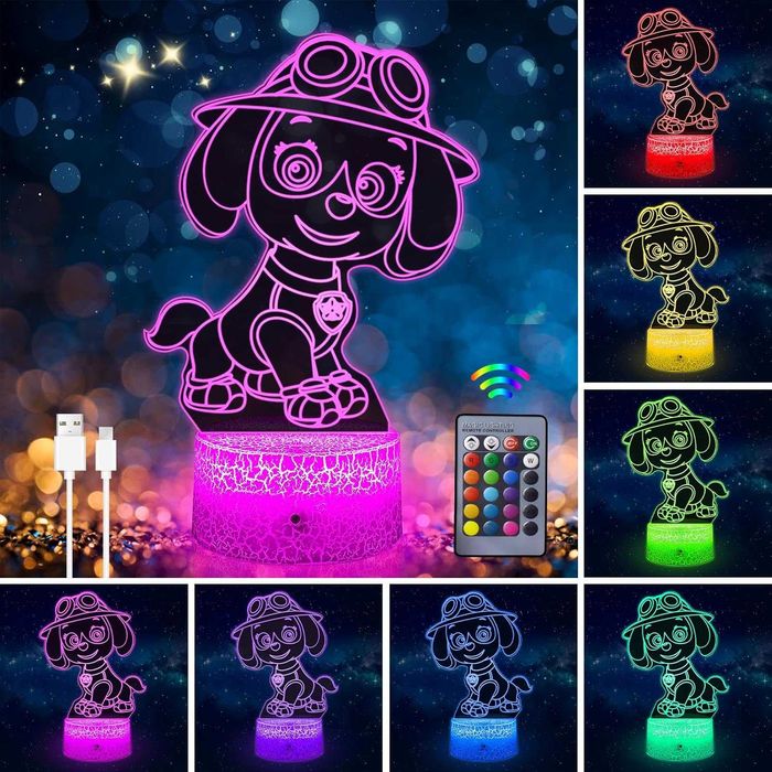 3D LED Paw Patrol илюзионна лампа, 3 плаки, 16 променящи се цвята
