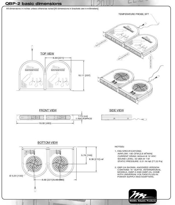 Нов Middle Atlantic IQBP-2 охлаждане за 19" шкафове 100 CFM 32 dB